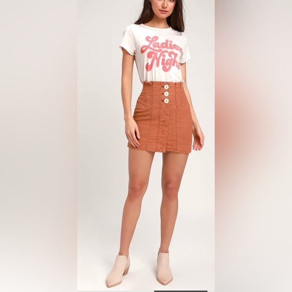 Free People Every Minute Every Hour Terra Cotta Button-Up Mini Skirt Size 4 - Picture 3 of 9
